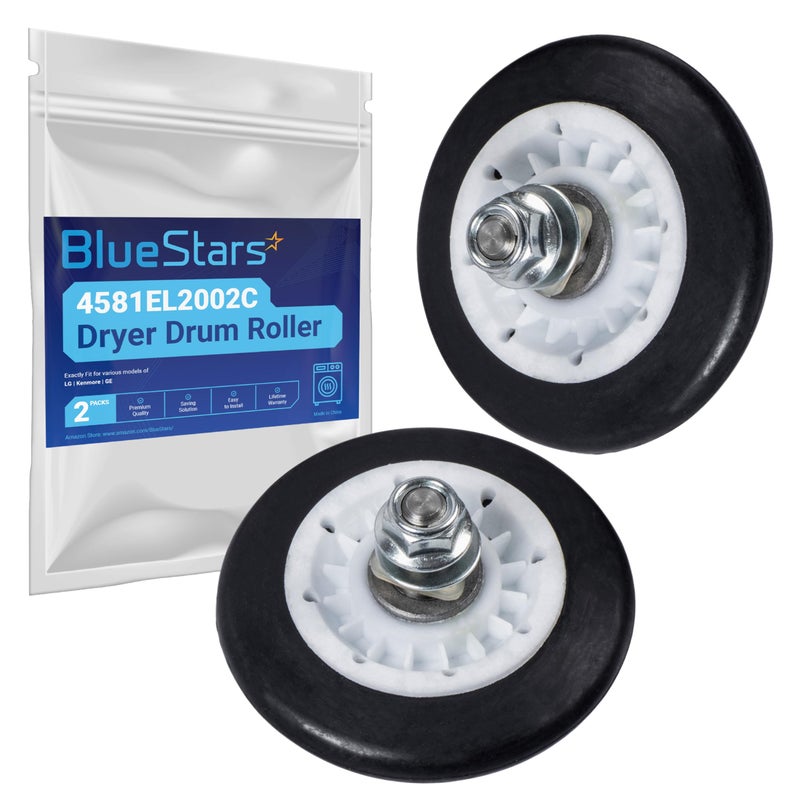 BlueStars Ultra Durable 4581EL2002C Dryer Drum Roller Assembly Part - Compatible with L.G Kenmore Dryers - Replaces 2701044 4581EL2002A 4581EL2002B 4581EL2002D PS8260240 - PACK OF 2 - Image 1